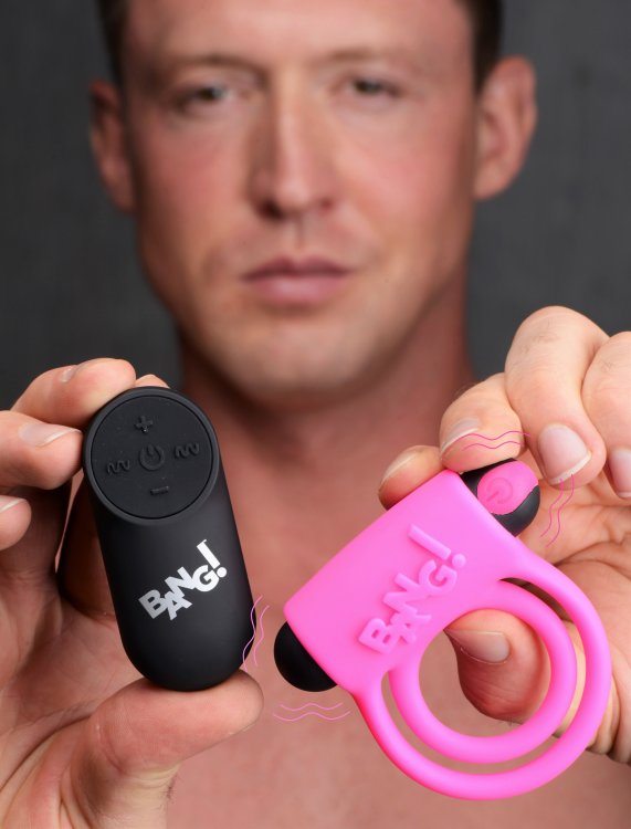 BANG Remote Control 28X Vibrating Cock Ring & Bullet - Pink
