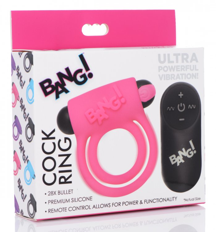 BANG Remote Control 28X Vibrating Cock Ring & Bullet - Pink