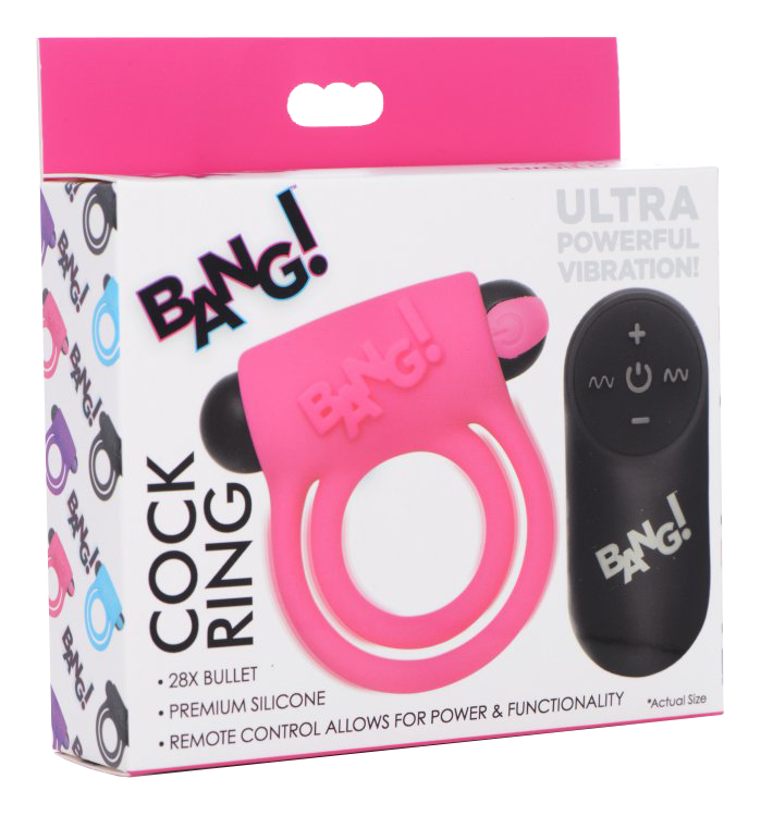 BANG Remote Control 28X Vibrating Cock Ring & Bullet - Pink