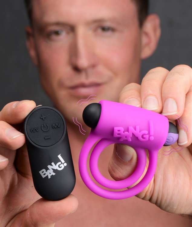 BANG Remote Control 28X Vibrating Cock Ring & Bullet - Purple