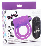 BANG Remote Control 28X Vibrating Cock Ring & Bullet - Purple