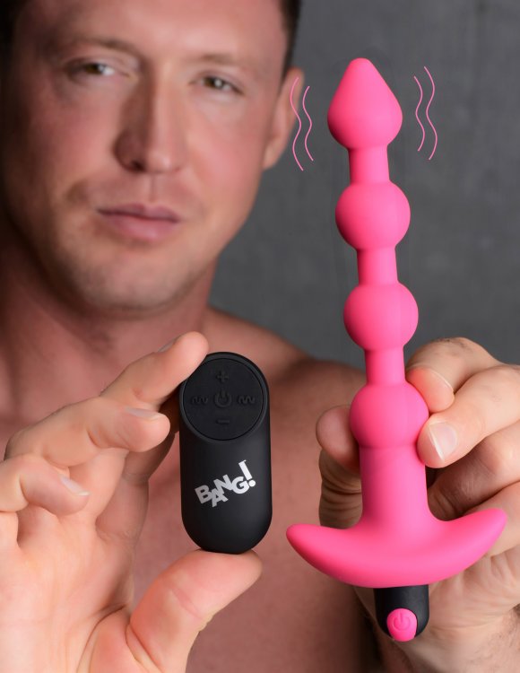 BANG Remote Control Vibrating Silicone Anal Beads - Pink