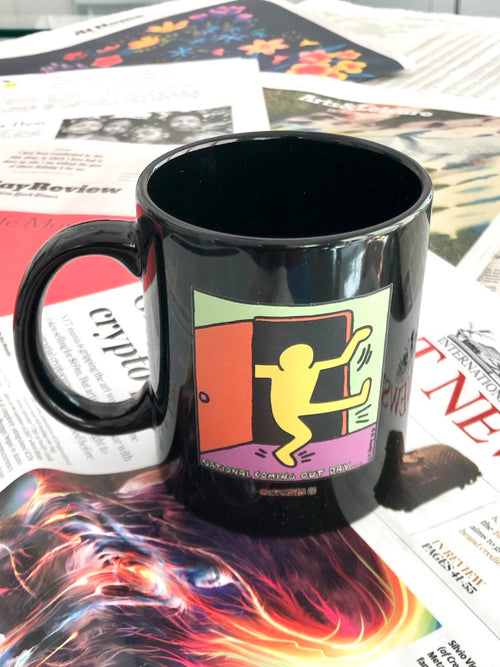 KEITH HARING NATIONAL COMING OUT DAY MUG BLACK