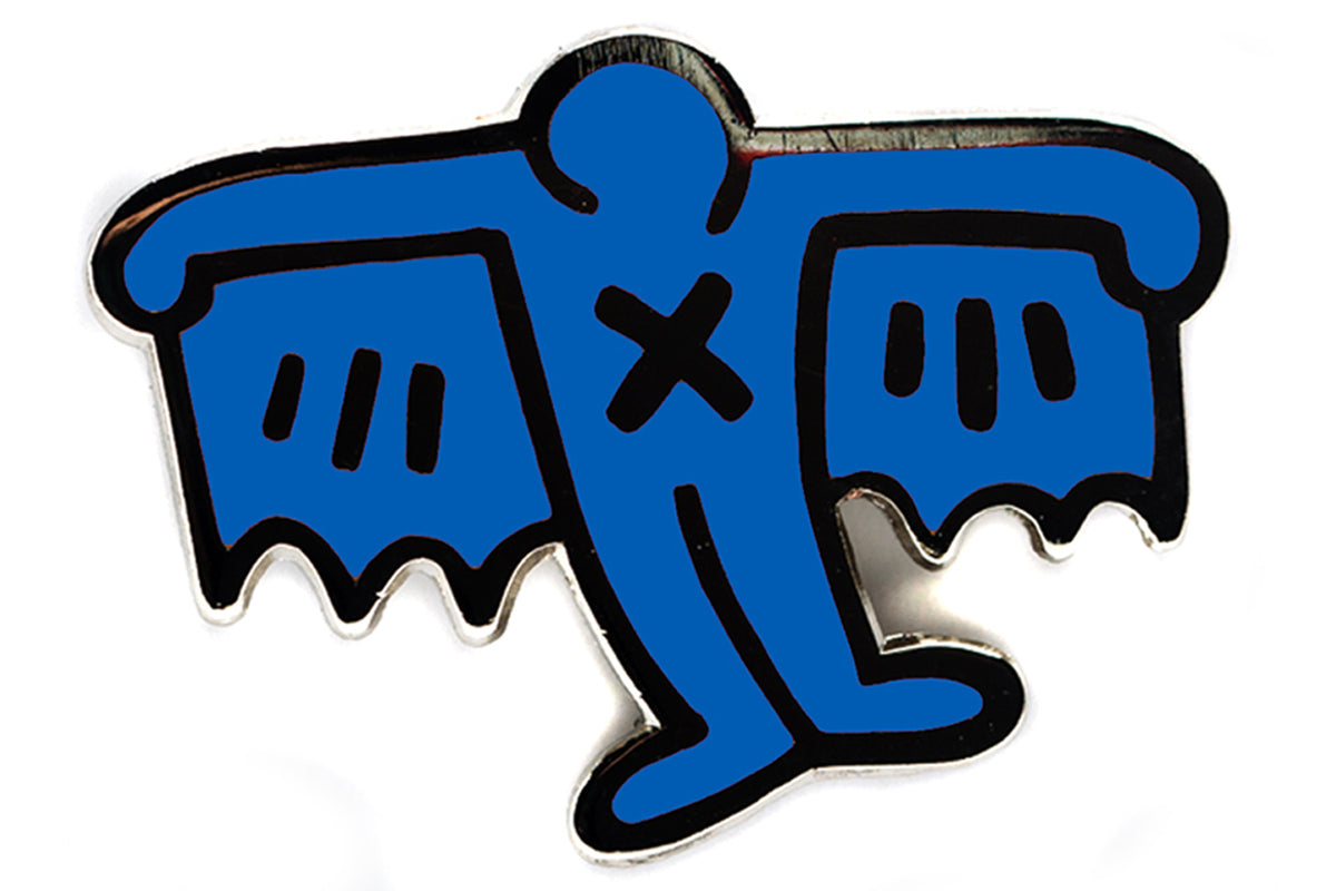KEITH HARING BAT DEMON PIN - BLUE