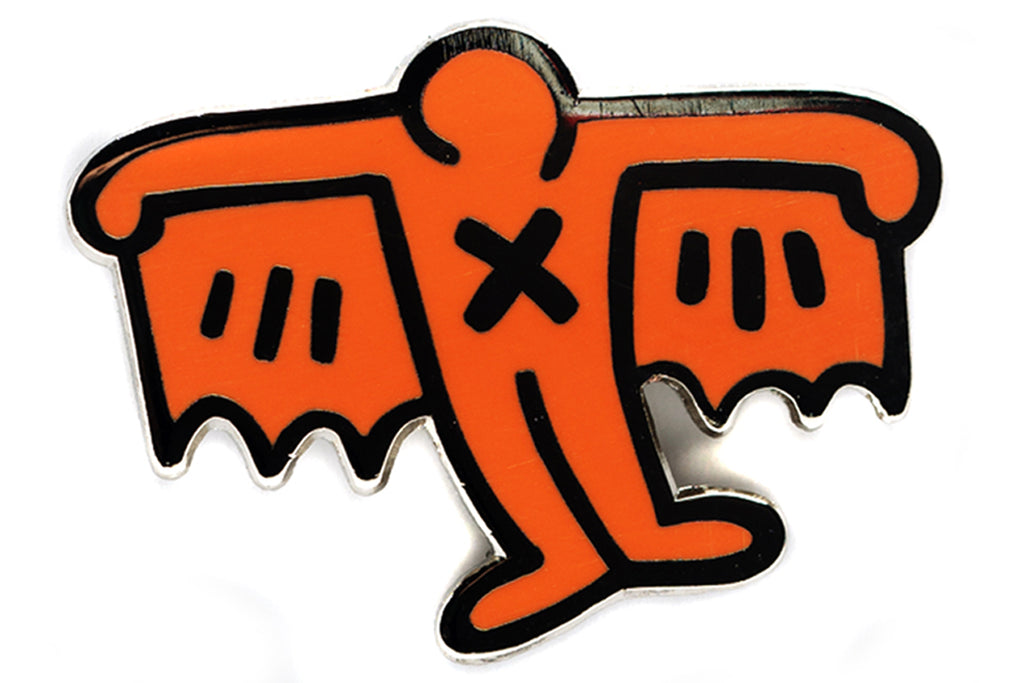 KEITH HARING BAT DEMON PIN - ORANGE