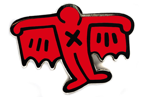 KEITH HARING BAT DEMON PIN - RED