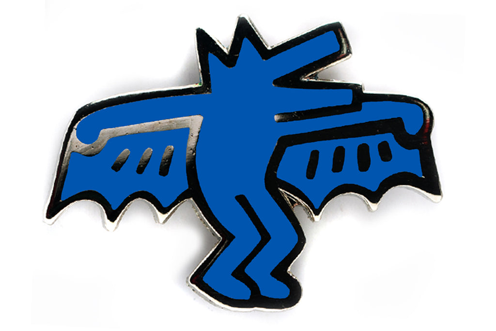 KEITH HARING BAT DOG PIN - BLUE