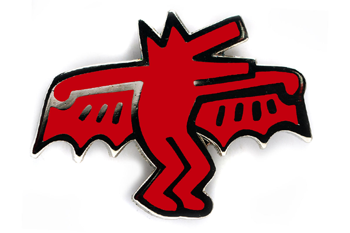 KEITH HARING BAT DOG PIN - RED