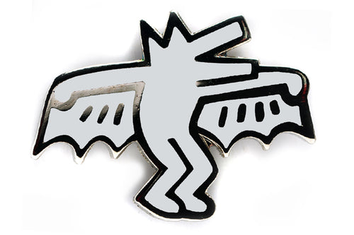 KEITH HARING BAT DOG PIN - WHITE