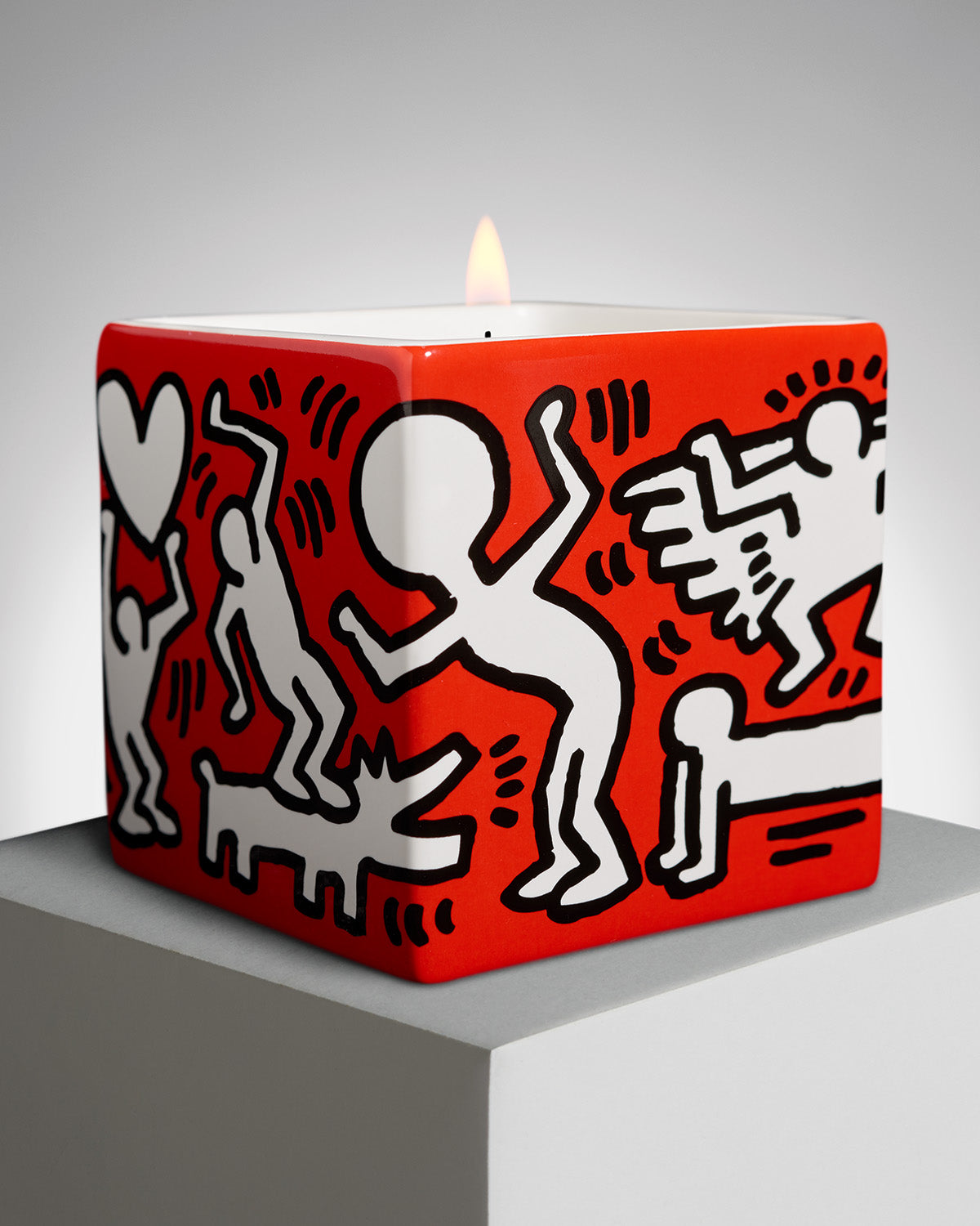 KEITH HARING "WHITE ON RED" SQUARE PERFUMED CANDLE