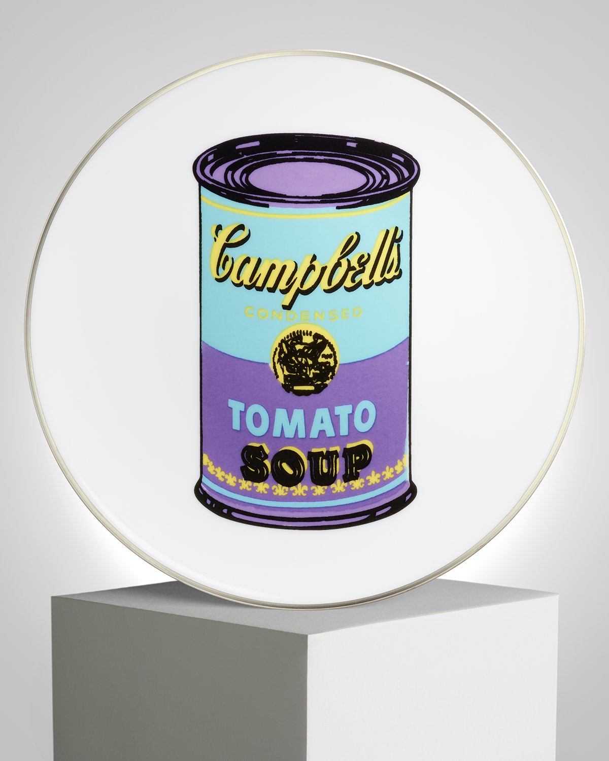 ANDY WARHOL LARGE PORCELAIN PLATE - CAMPBELL- TURQUOISE/PURPLE