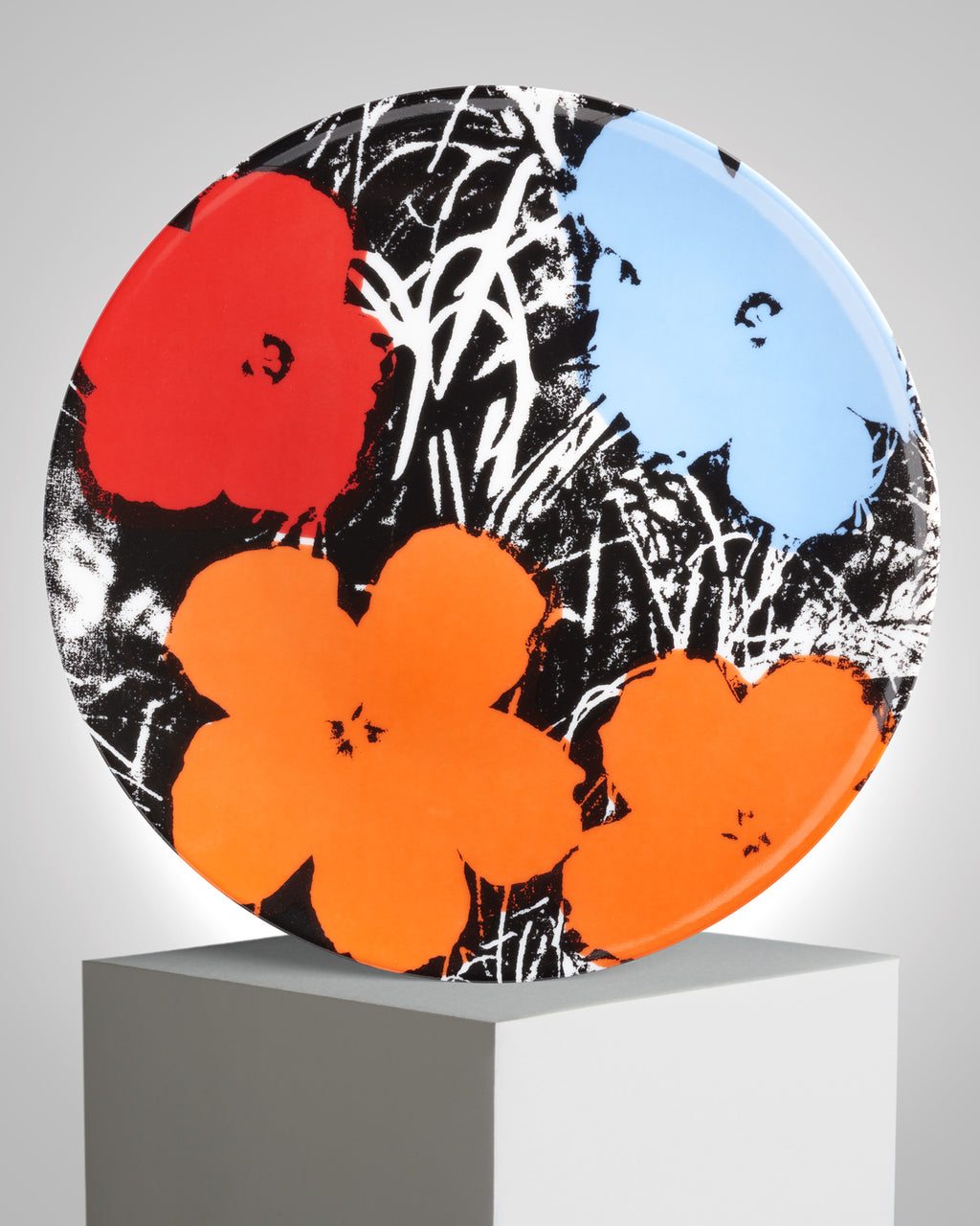 ANDY WARHOL PORCELAIN PLATE - FLOWERS - Blue / Orange / Red