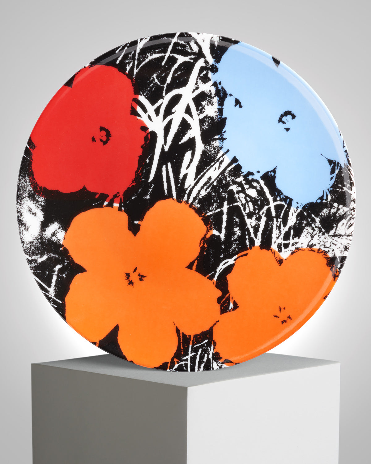 ANDY WARHOL PORCELAIN PLATE - FLOWERS - Blue / Orange / Red