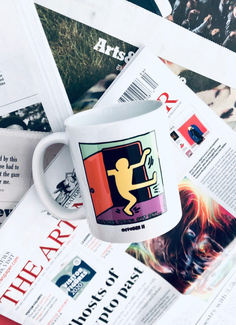 KEITH HARING NATIONAL COMING OUT DAY MUG WHITE