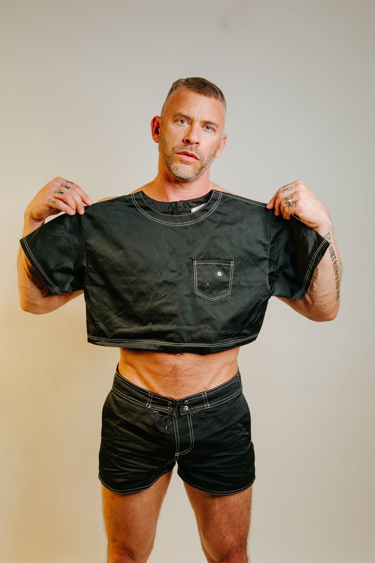 LUDOVIC DE SAINT SERNIN BLACK TAFFETAS CROP TOP