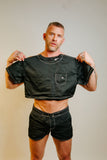 LUDOVIC DE SAINT SERNIN BLACK TAFFETAS CROP TOP