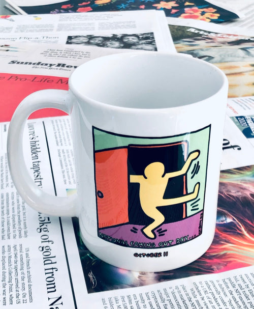 KEITH HARING NATIONAL COMING OUT DAY MUG WHITE